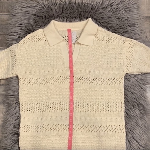 Joie short sleeve open knit crochet collared sweater ivory/cream M - Picture 6 of 7